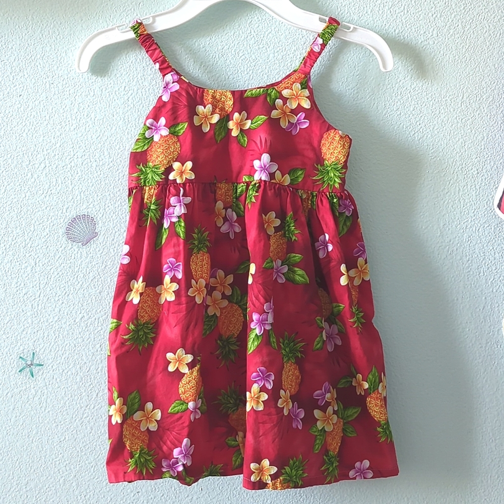 Hawaiian Floral Red Dress Kids sz 5